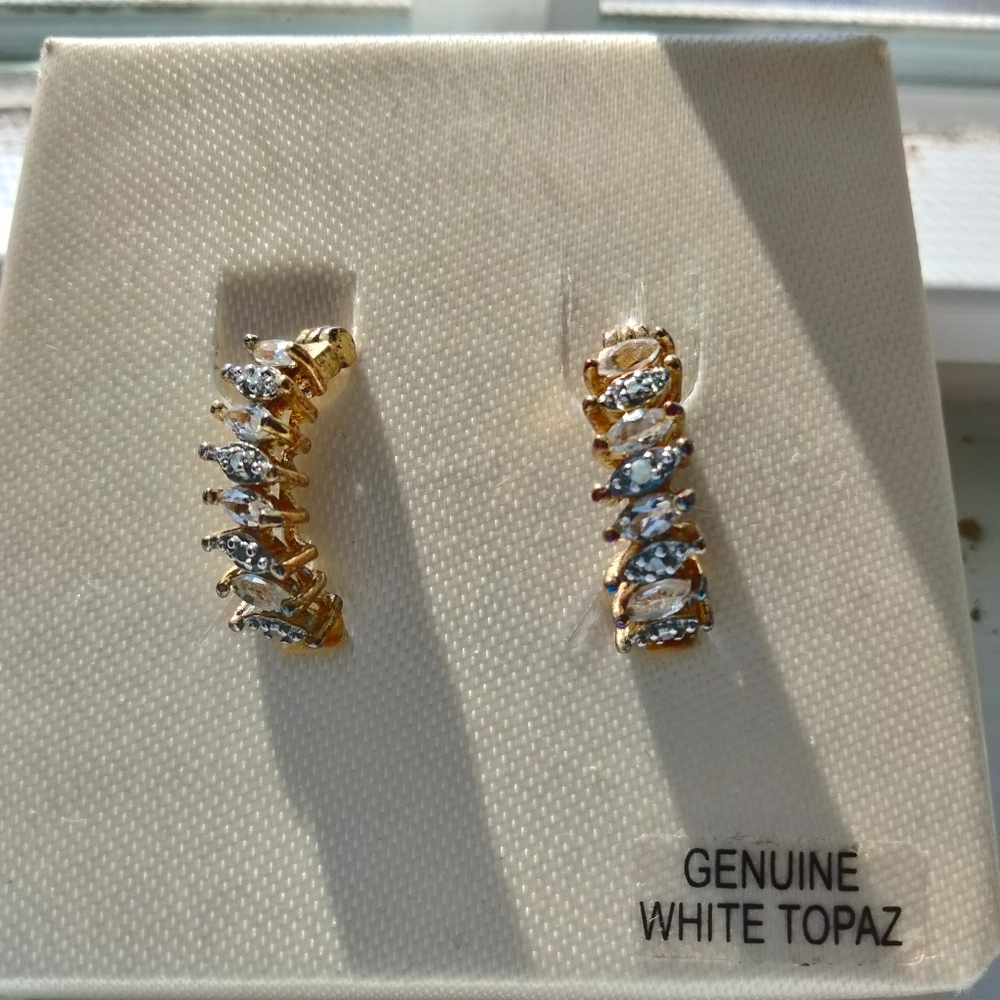 Macy's, Diamond, White Topaz Gemstone, Not Worn, Diamond Accent Chips, Earrings